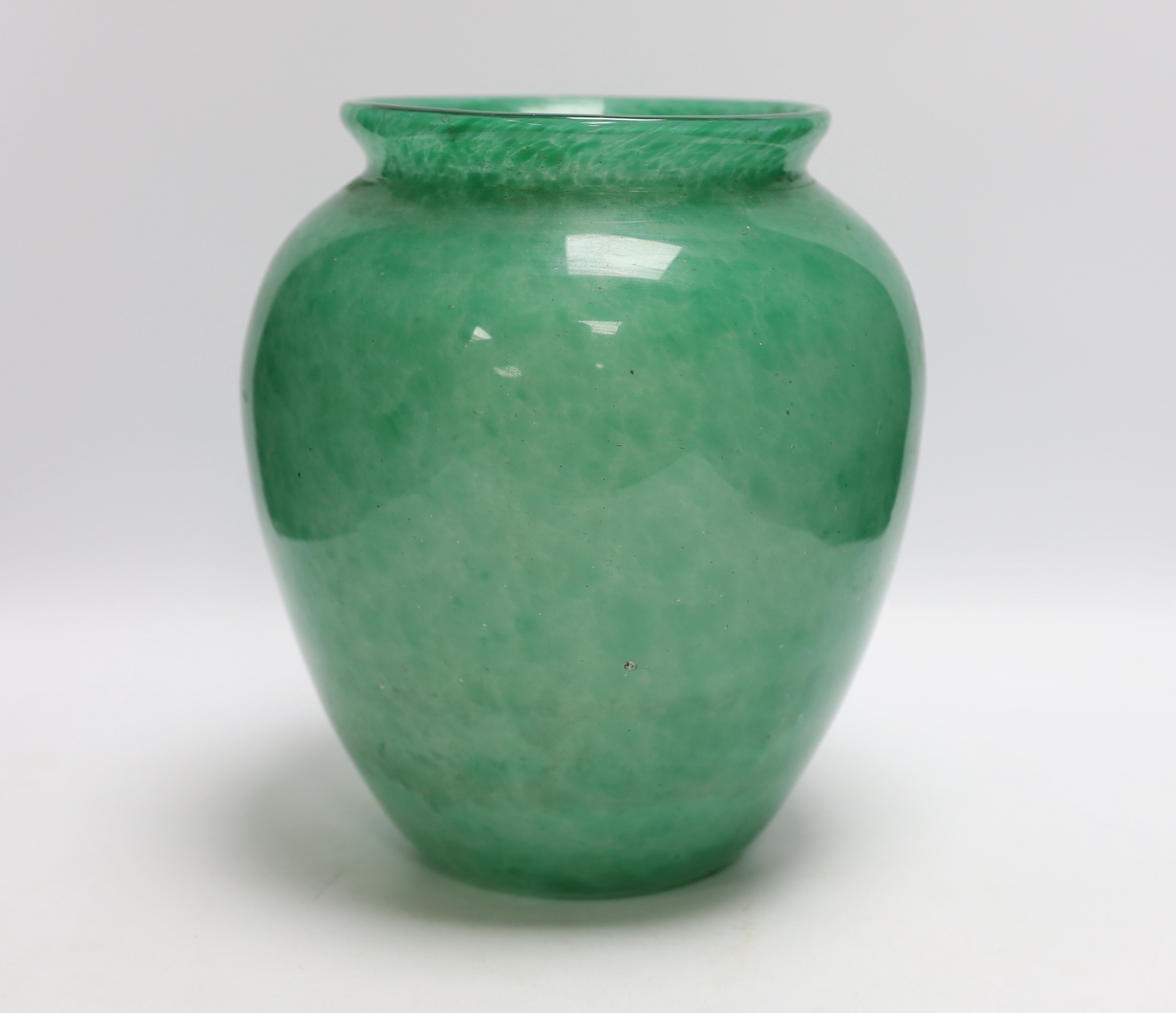 A Monart green glass vase, 26cm